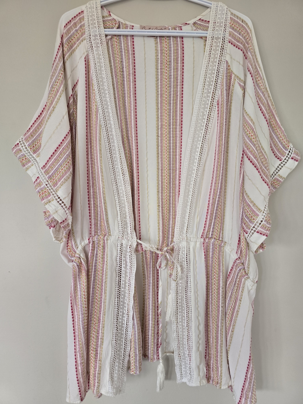 COASTAL COMFORT Boho Crochet Trim Summer Top MULTI COLORED Embroidered Size XXL